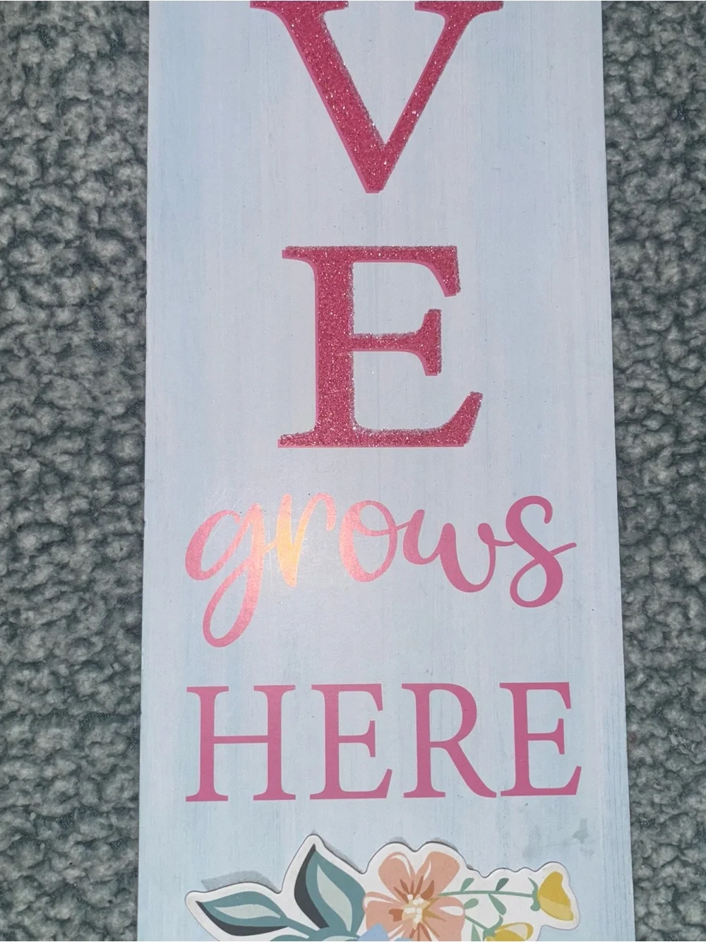 LOVE Grows Here Door Hang Sign - Pink and Blue Floral Home Decor NWOT